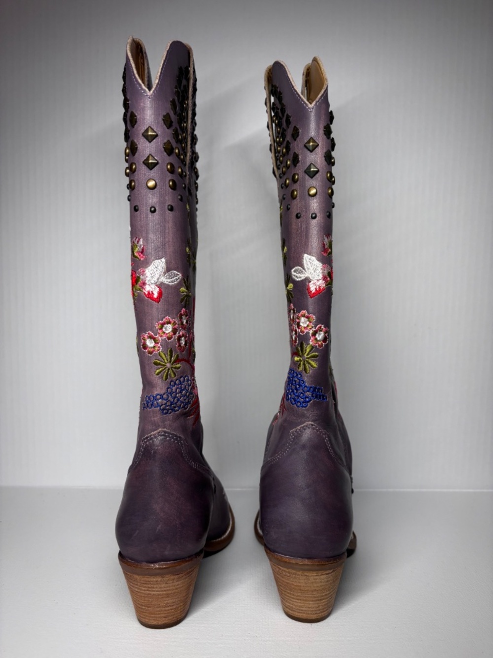 Dingo Lavender Floral Embroidered Leather Cowboy Boots Studded Western Size 6 - Picture 5 of 16